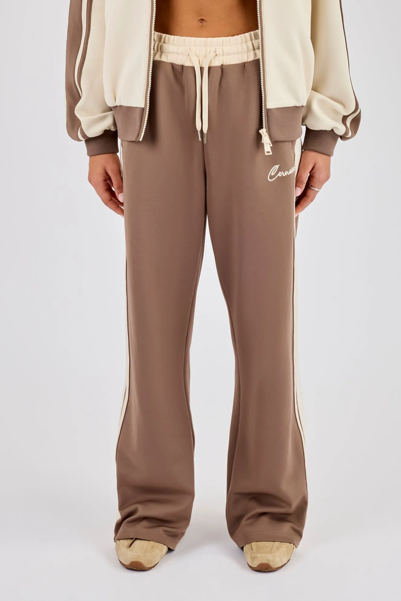 Contrast Detail Track Pant - Taupe