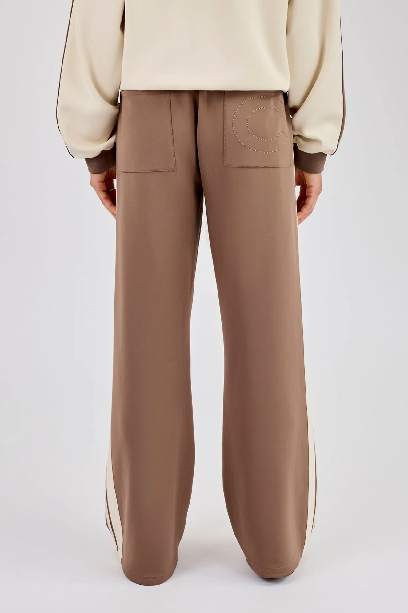 Contrast Detail Track Pant - Taupe