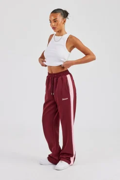 Contrast Panel Track Pant - Burgundy