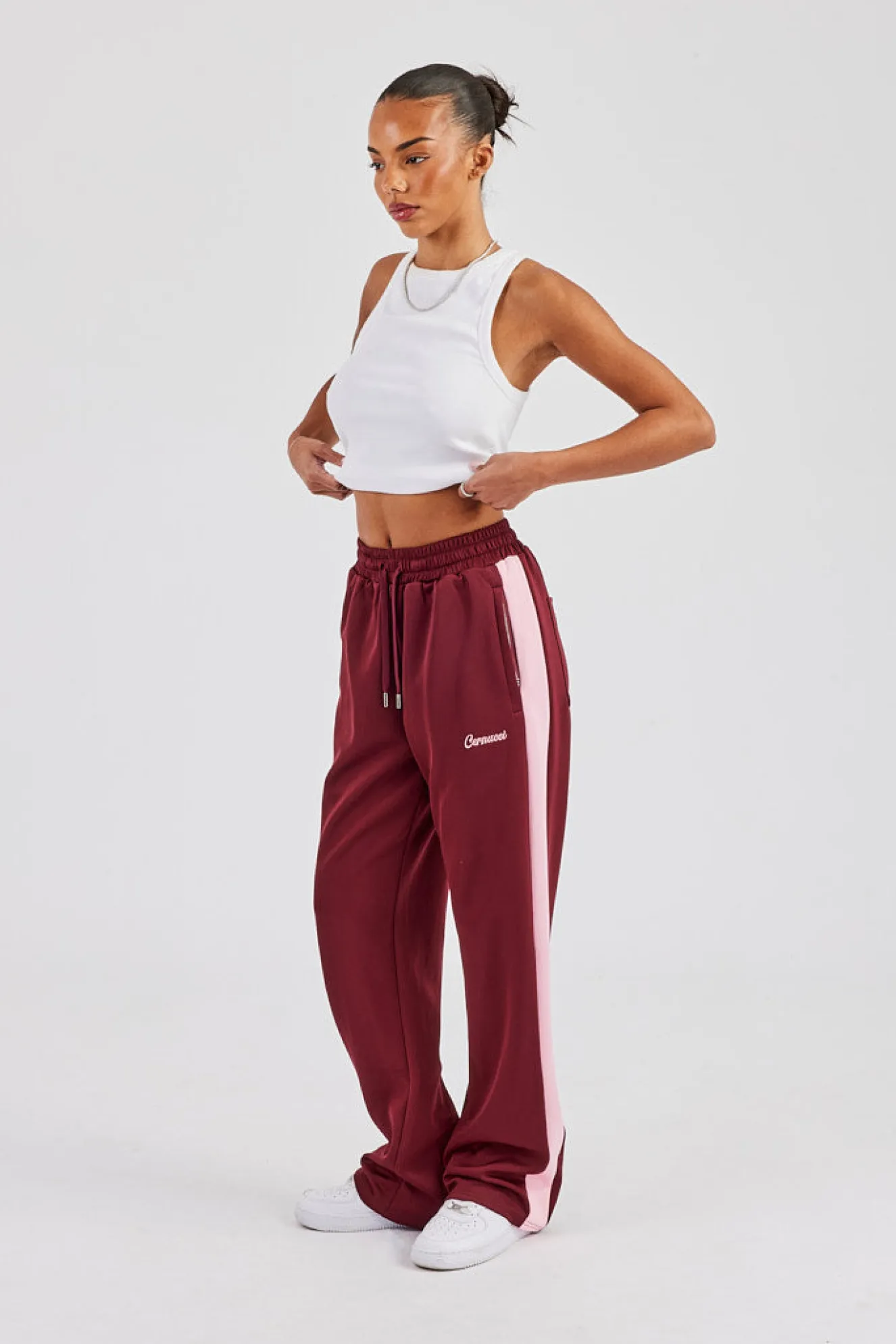 Contrast Panel Track Pant - Burgundy