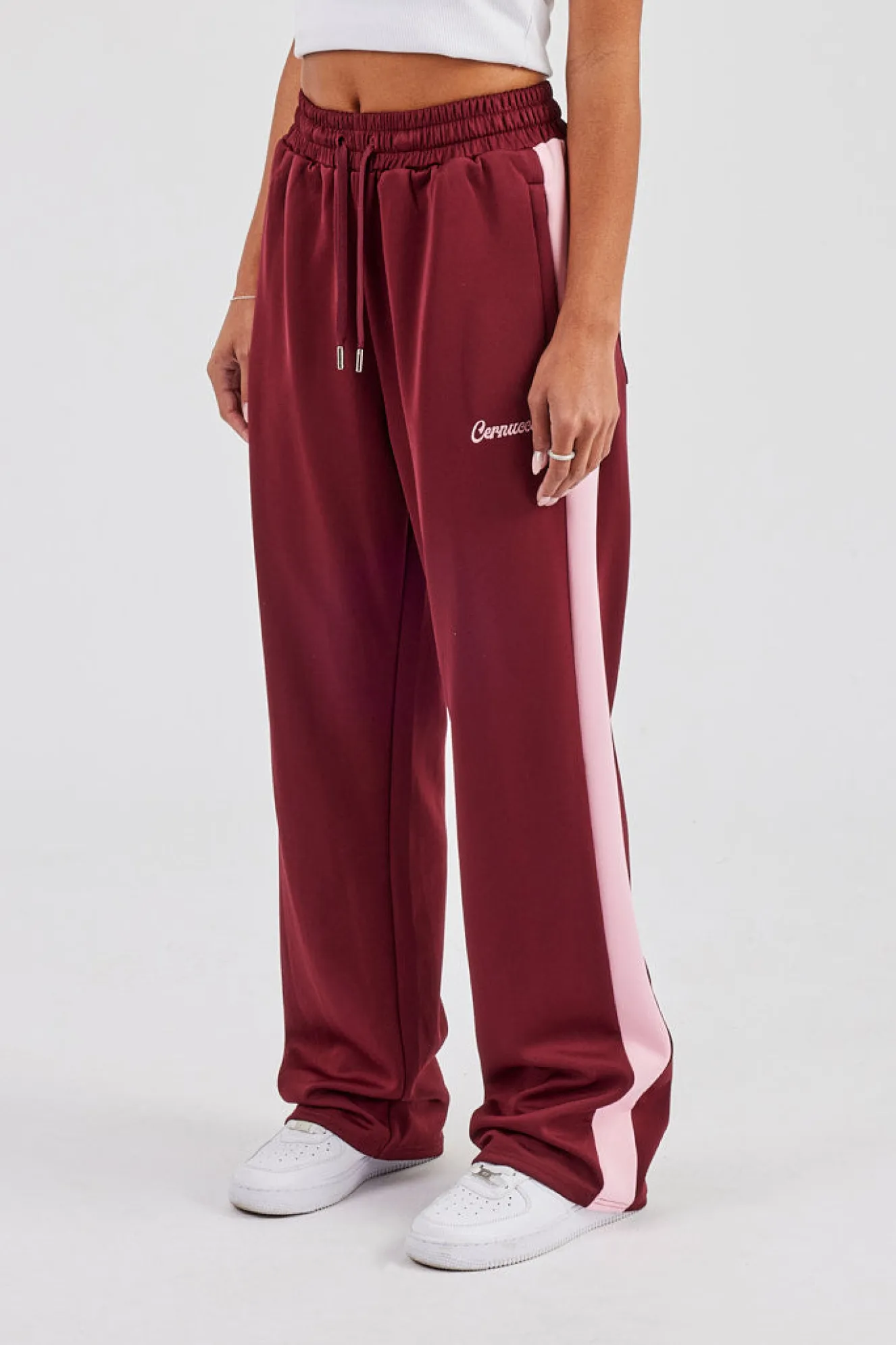 Contrast Panel Track Pant - Burgundy