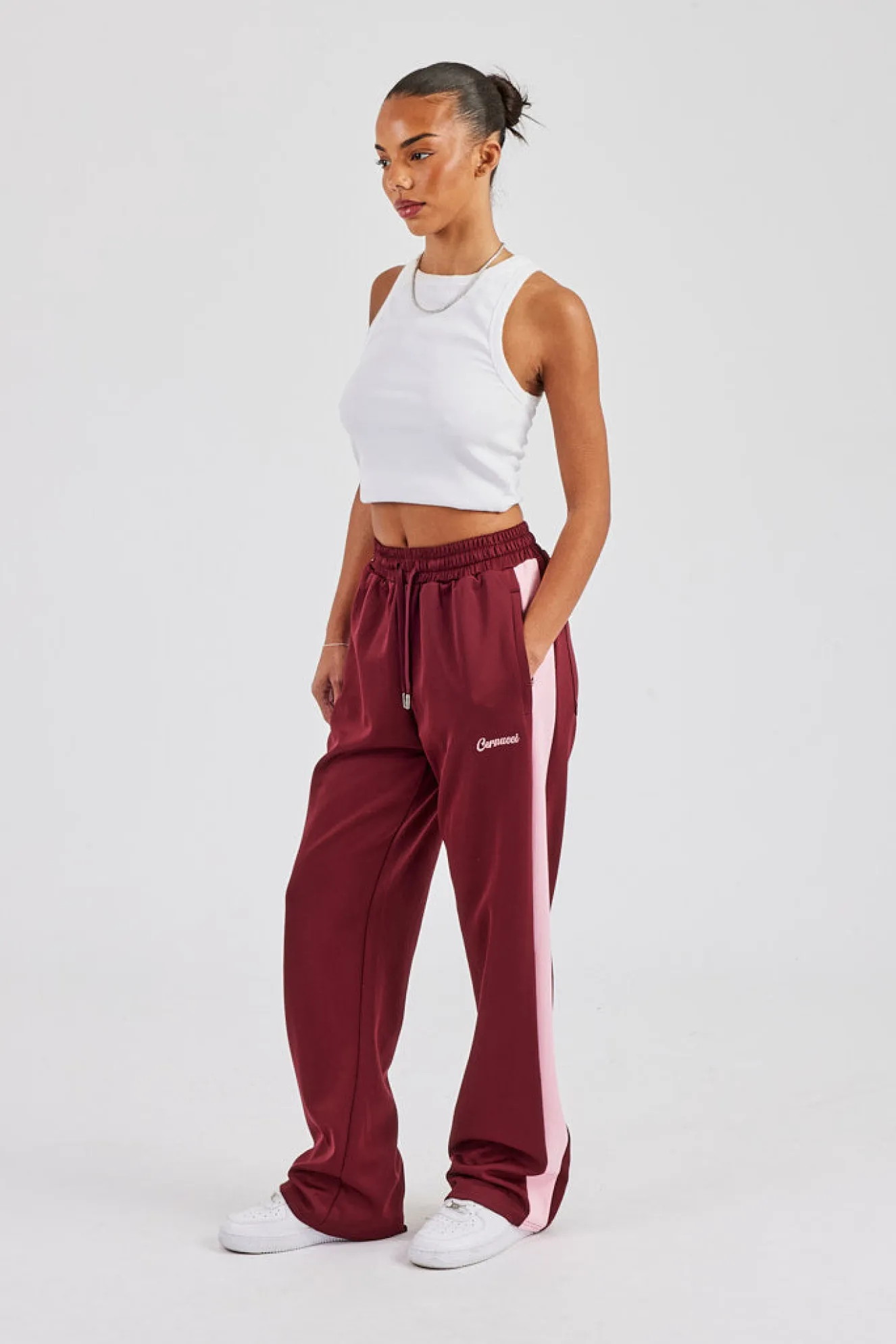 Contrast Panel Track Pant - Burgundy