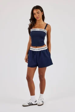 Contrast Structured Top & Short - Navy
