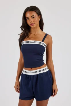 Contrast Structured Top & Short - Navy