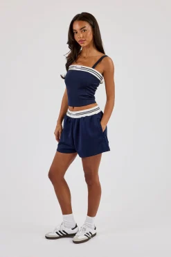 Contrast Structured Top & Short - Navy