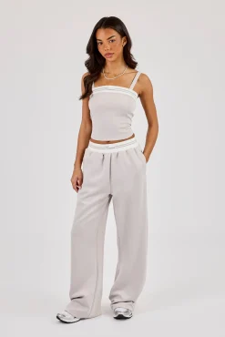 Contrast Structured Top & Wide Leg Trouser - Grey