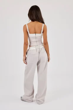 Contrast Structured Top & Wide Leg Trouser - Grey