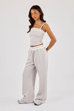 Contrast Structured Top & Wide Leg Trouser - Grey