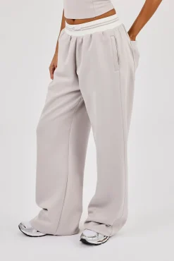 Contrast Waist Wide Leg Trouser - Grey