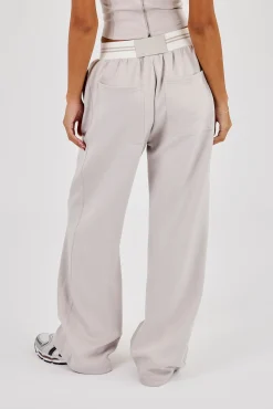 Contrast Waist Wide Leg Trouser - Grey