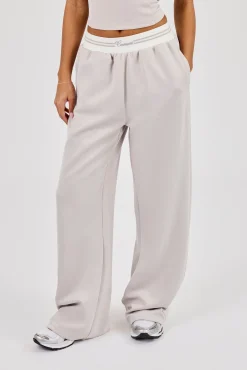 Contrast Waist Wide Leg Trouser - Grey