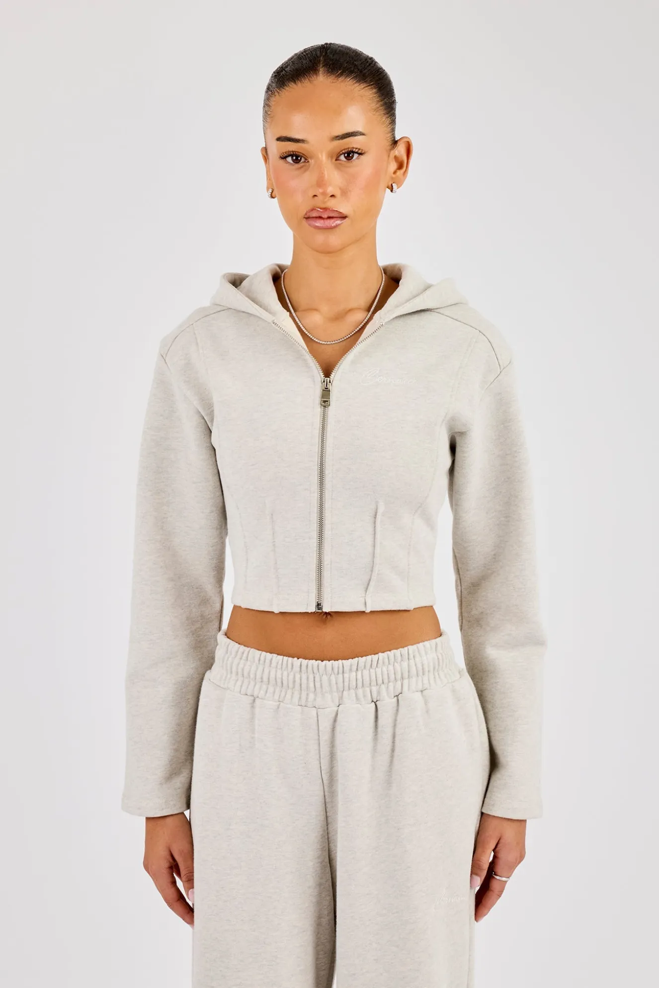 Corset Fitted Zip Hoodie - Ash Grey