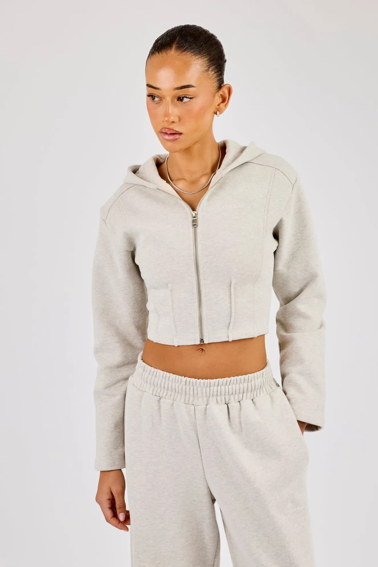 Corset Fitted Zip Hoodie - Ash Grey