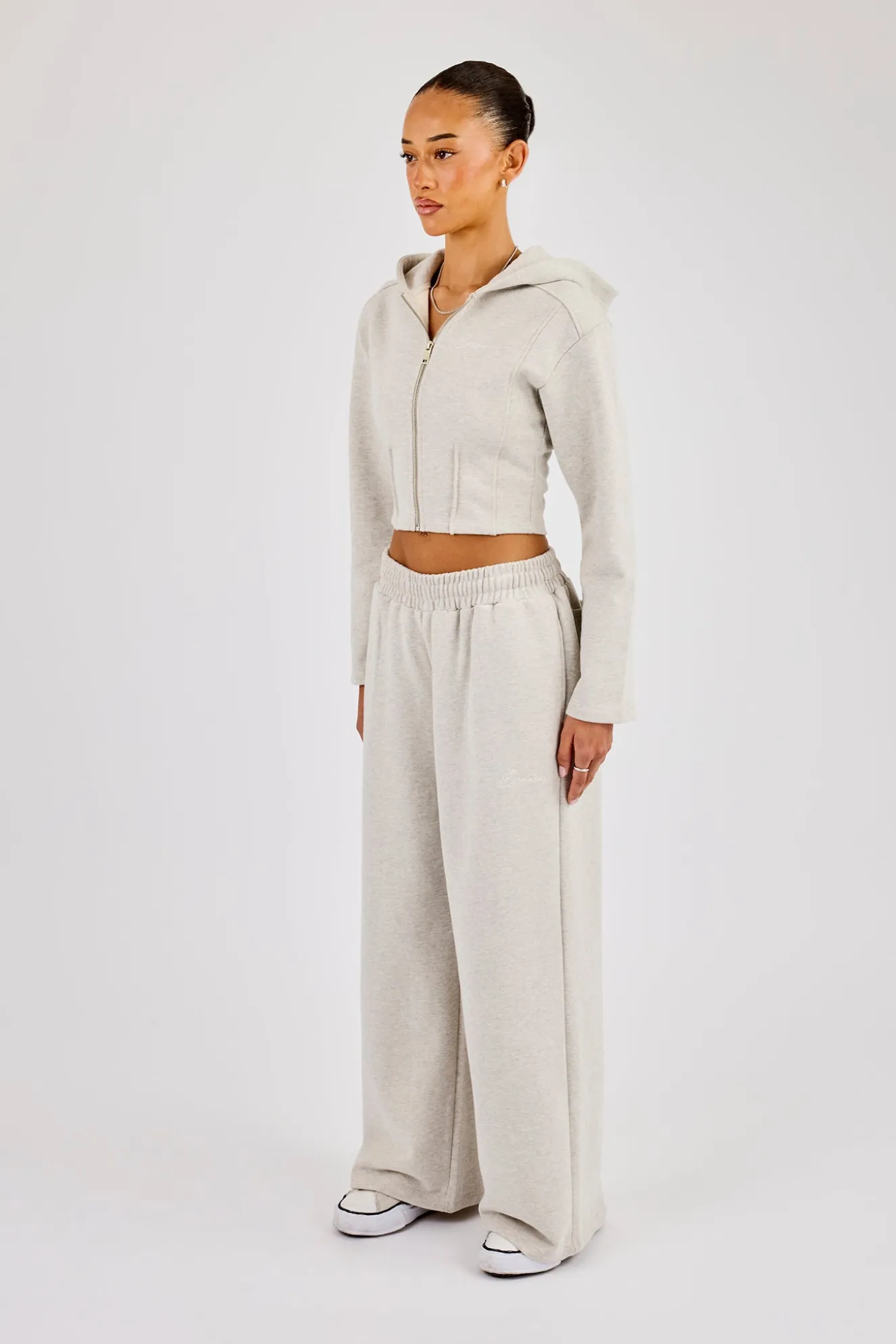Corset Fitted Zip Hoodie & Super Baggy Jogger - Ash Grey