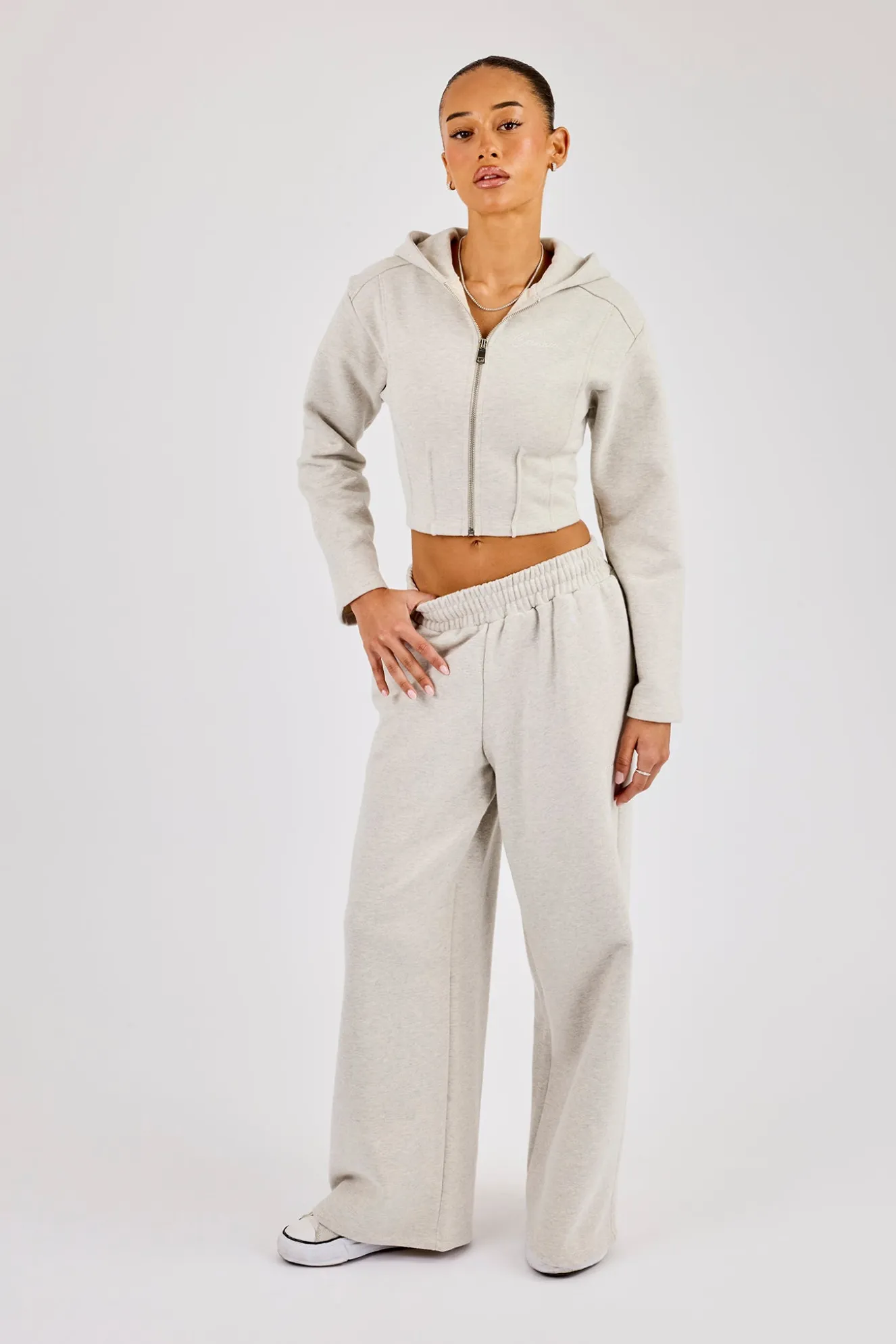 Corset Fitted Zip Hoodie & Super Baggy Jogger - Ash Grey