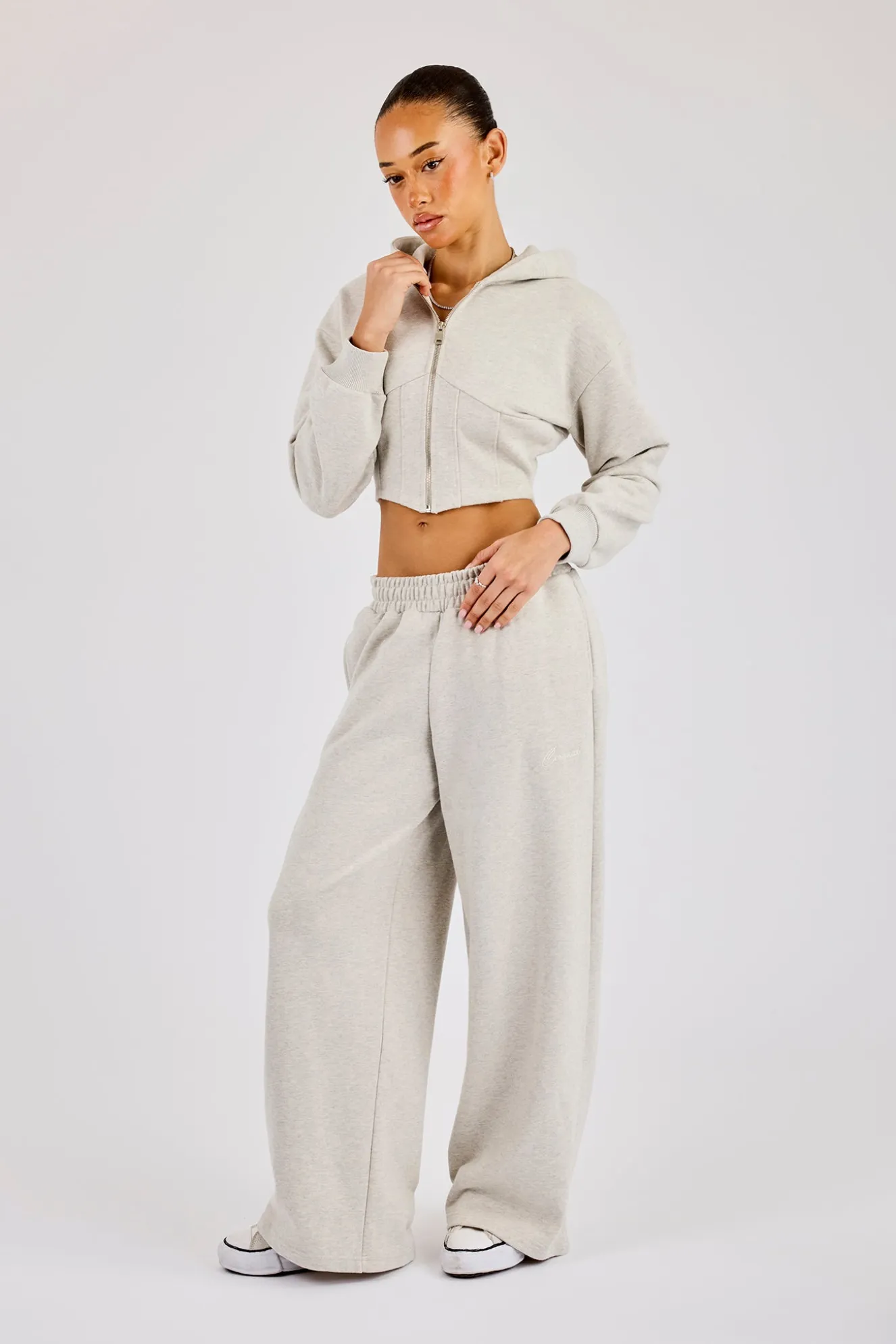 Corset Zip Through Hoodie - Ash Grey
