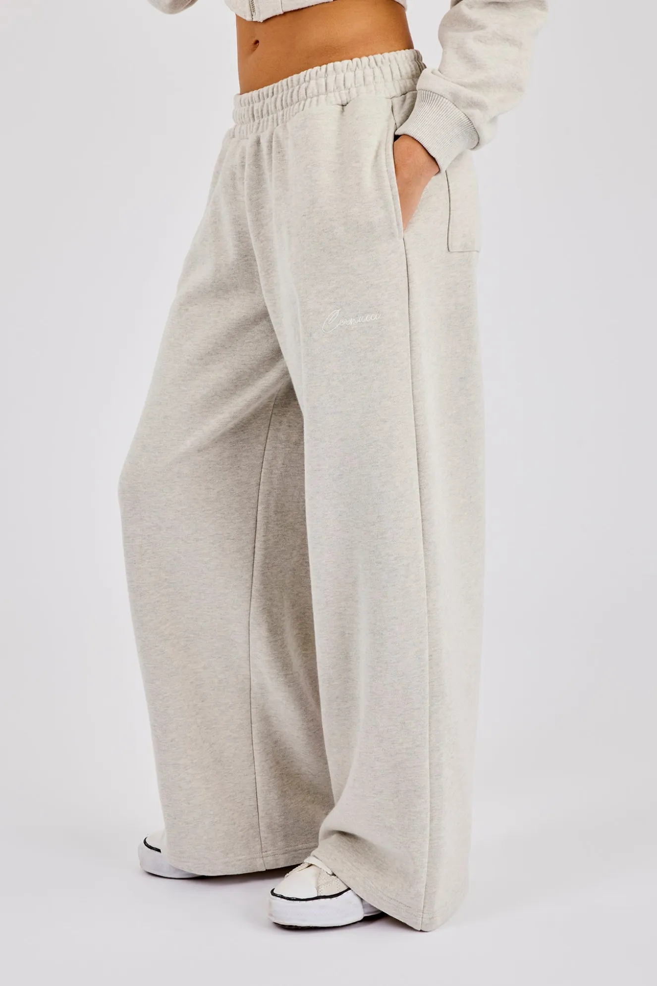 Corset Zip Through Hoodie & Super Baggy Wide Leg Jogger - Ash Grey