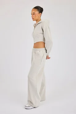Corset Zip Through Hoodie & Super Baggy Wide Leg Jogger - Ash Grey