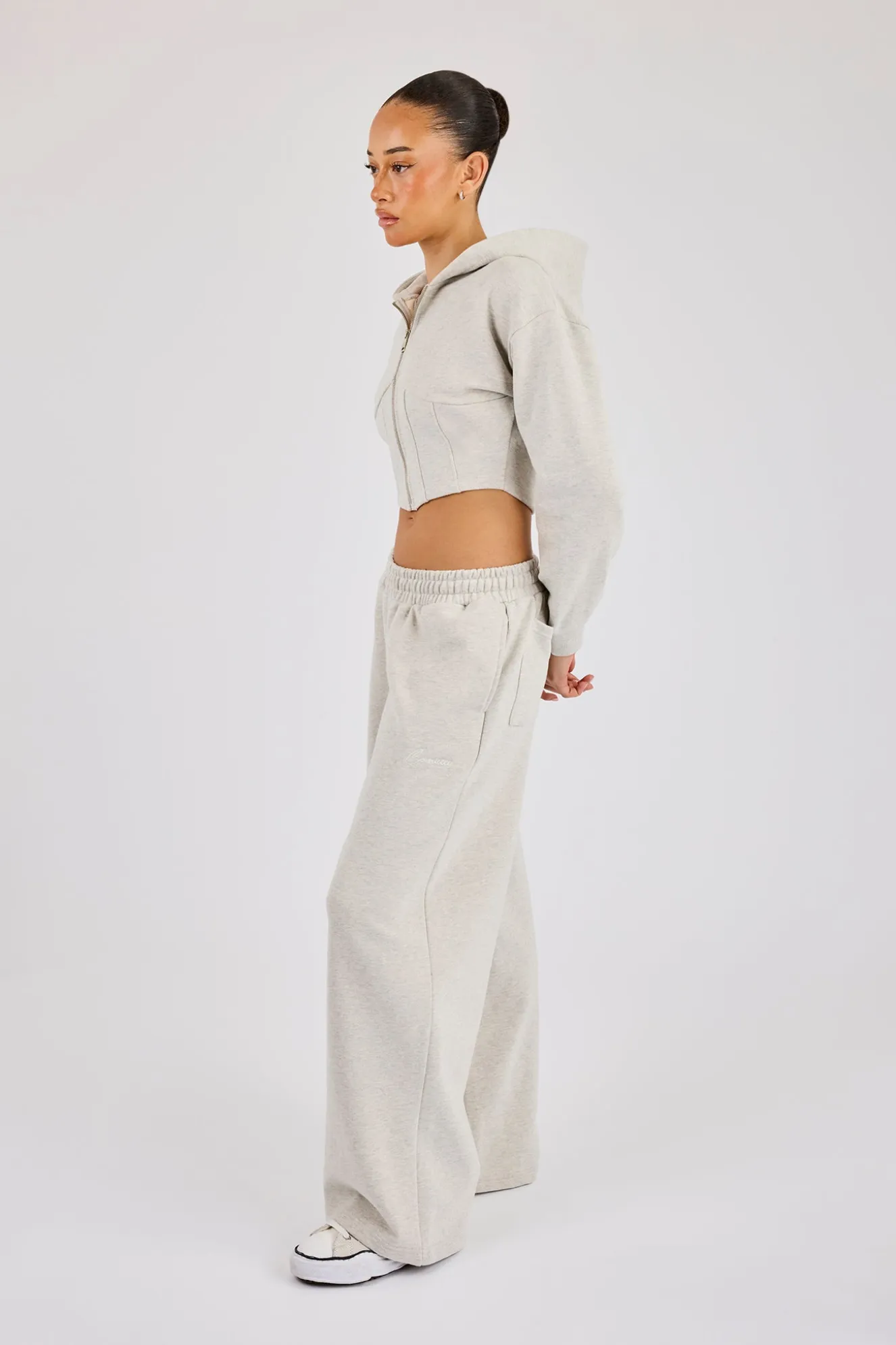 Corset Zip Through Hoodie & Super Baggy Wide Leg Jogger - Ash Grey