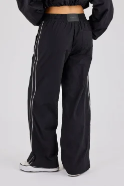 Crinkle Nylon Piping Wide Leg Jogger - Black