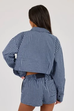 Cropped Check Shirt - Navy