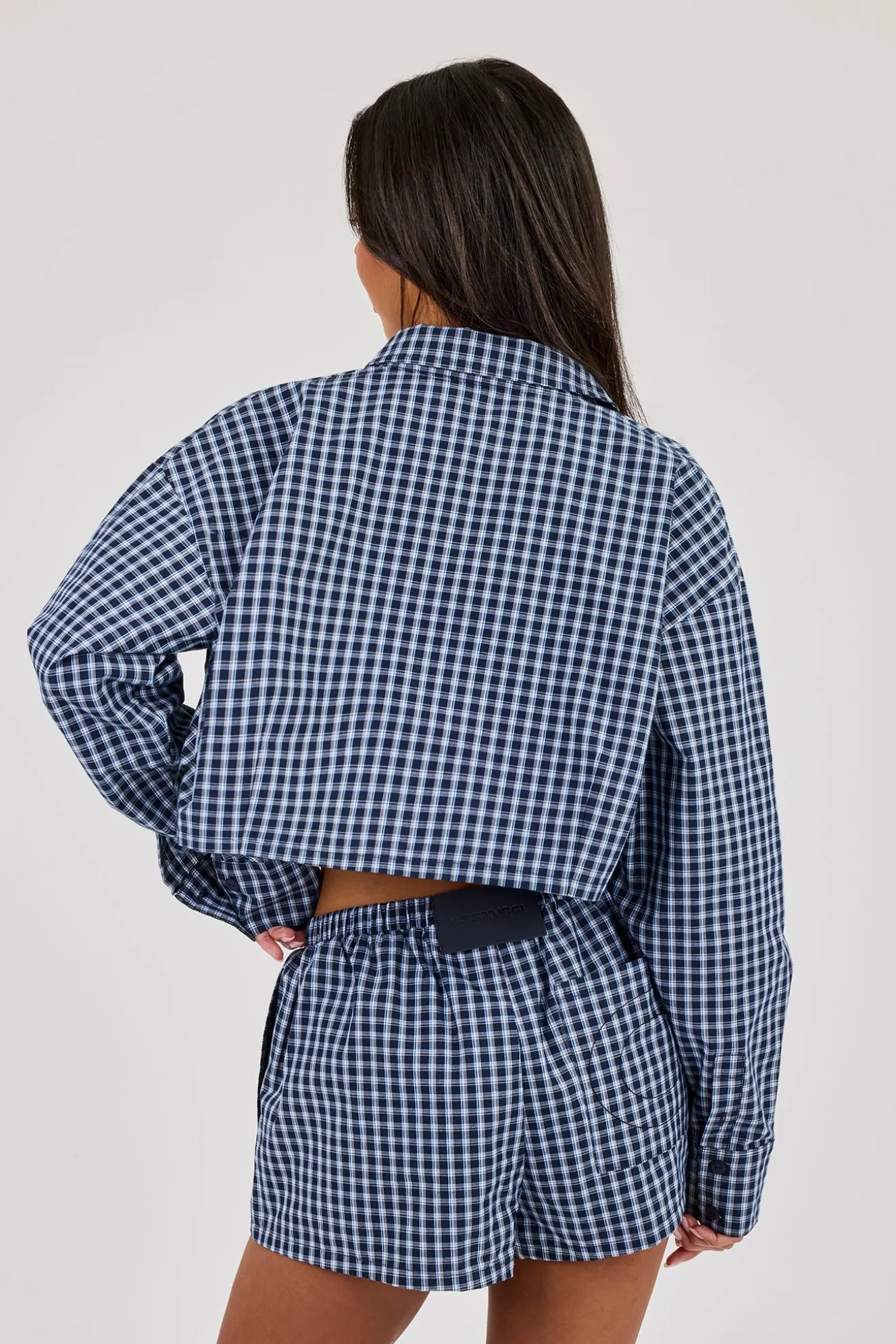 Cropped Check Shirt - Navy