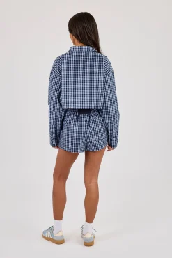 Cropped Check Shirt & Short - Navy