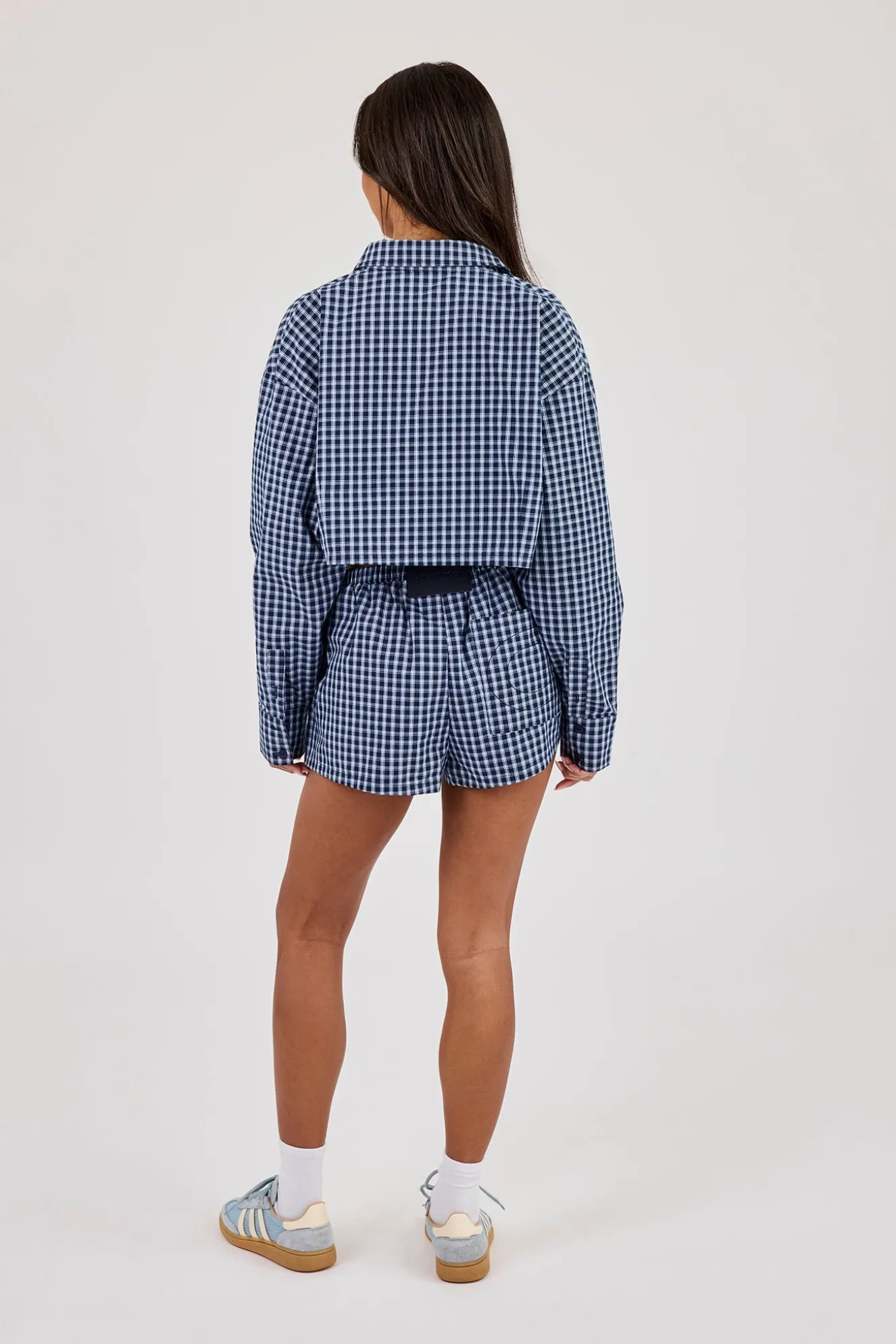 Cropped Check Shirt & Short - Navy
