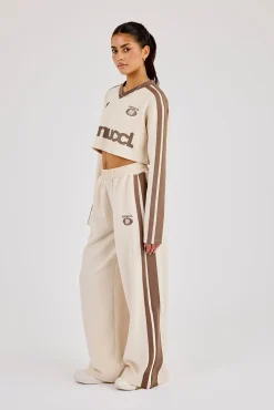 Cropped Football Top & Baggy Taping Jogger - Off White