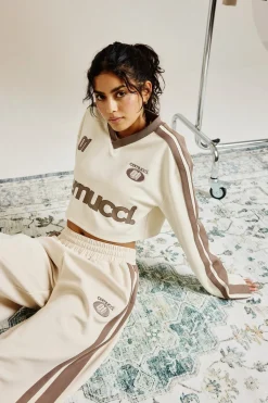 Cropped Football Top & Baggy Taping Jogger - Off White