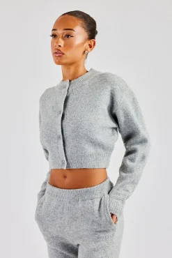Cropped Knitted Cardigan - Grey