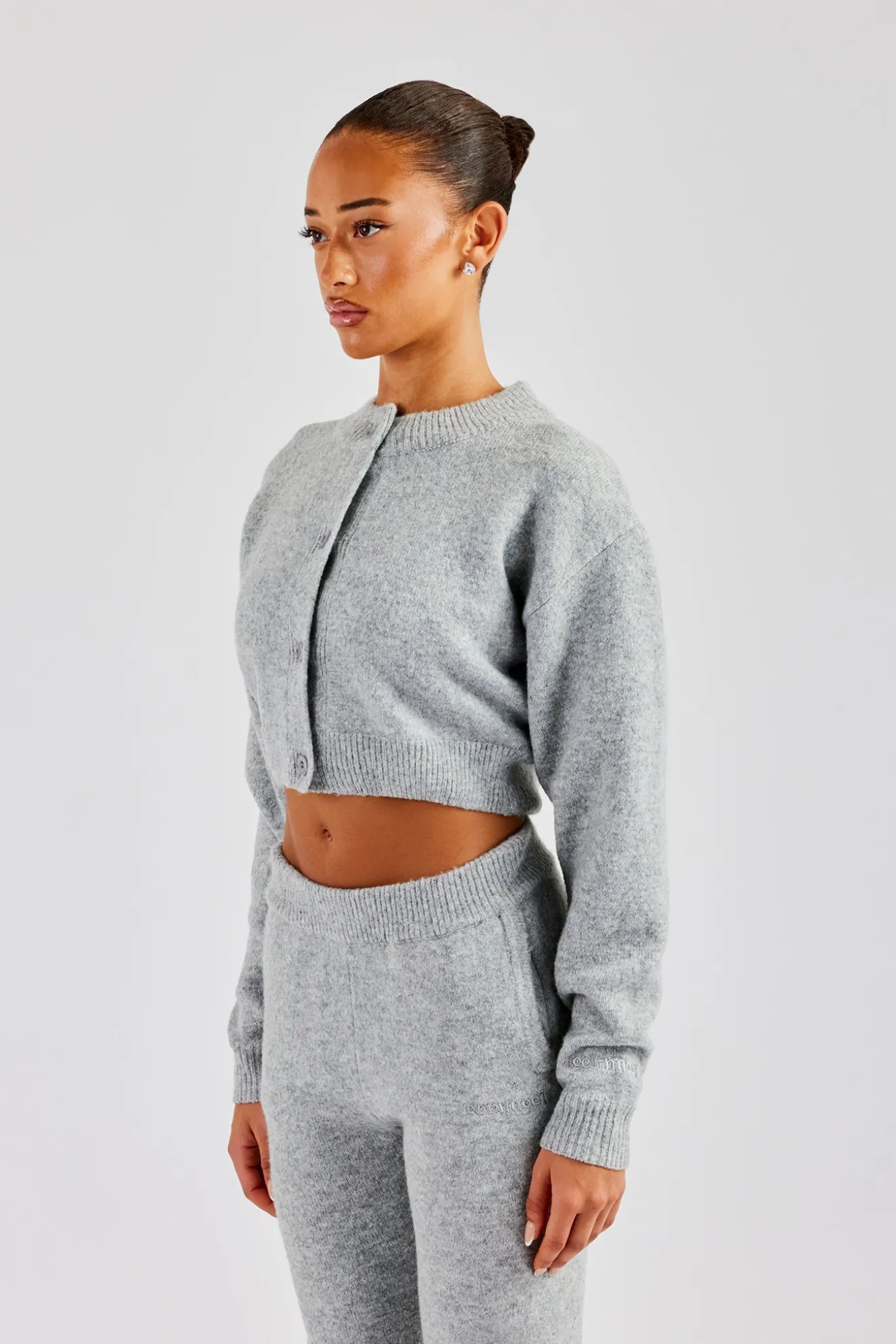 Cropped Knitted Cardigan - Grey