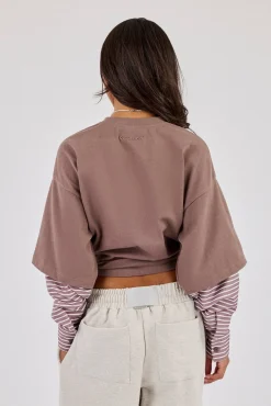 Cropped Oversized T-Shirt With Layered Shirt - Taupe