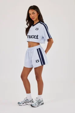 Cropped Short Sleeve Football Top & Short  Baby Blue