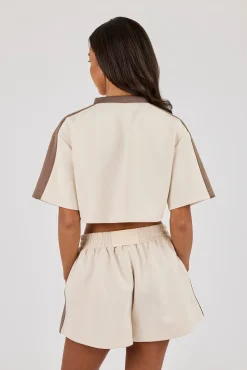 Cropped Short Sleeve Football Top - Off White