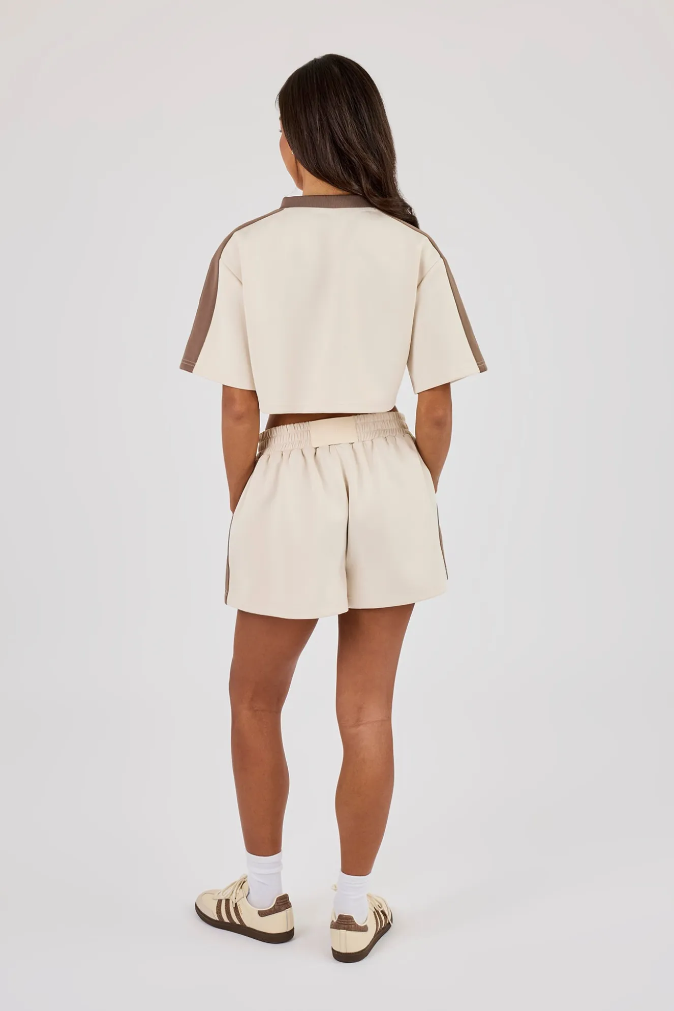 Cropped Short Sleeve Football Top & Embroidered Taping Short - Off White