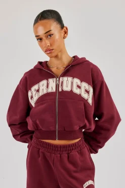 Cropped Varsity Logo Hoodie - Berry
