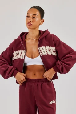Cropped Varsity Logo Hoodie - Berry