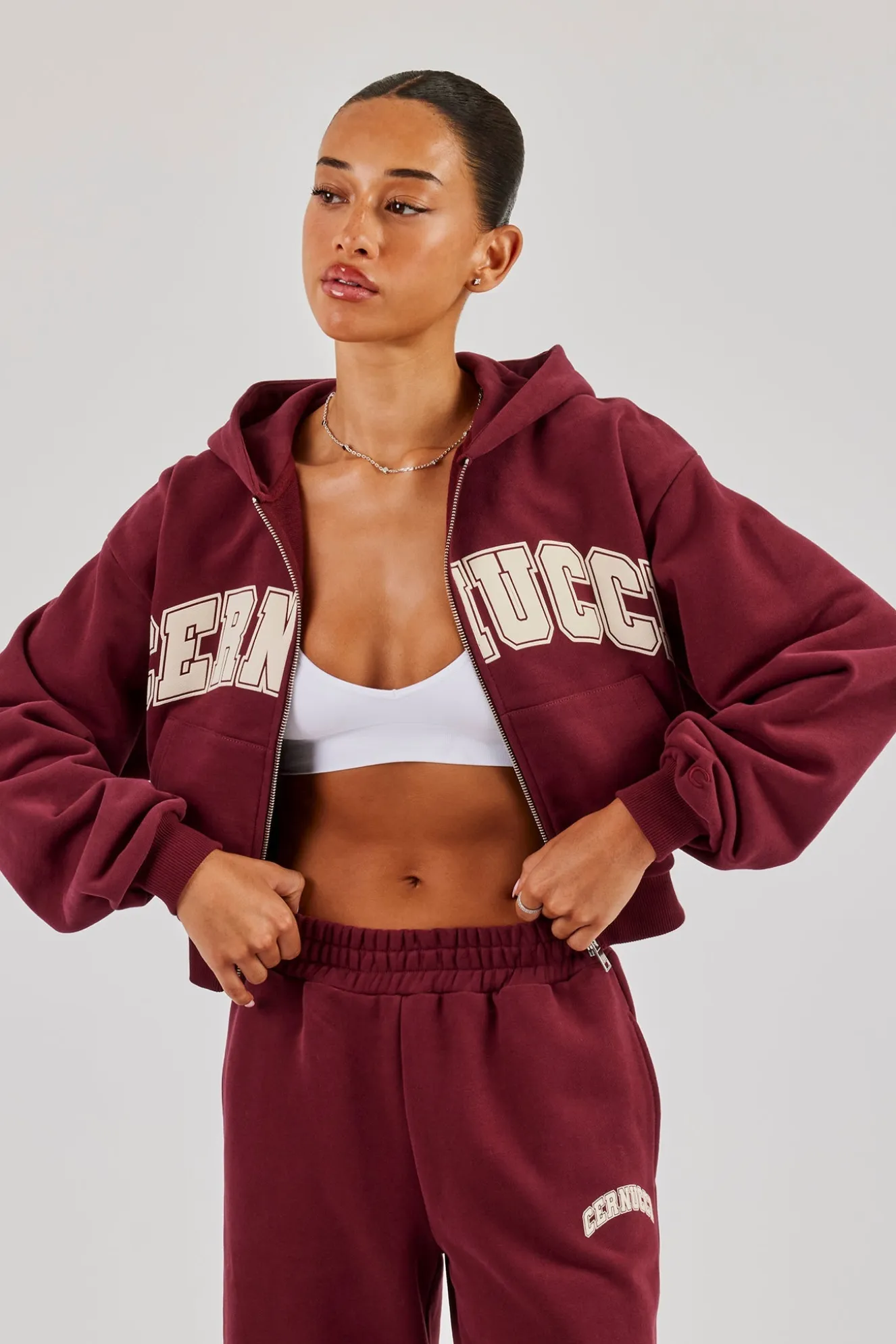 Cropped Varsity Logo Hoodie - Berry