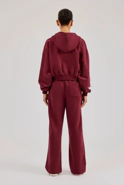 Cropped Varsity Logo Hoodie & Wide Leg Jogger - Berry
