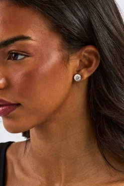CZ Celestial Moon Stud Earrings - 10mm - White