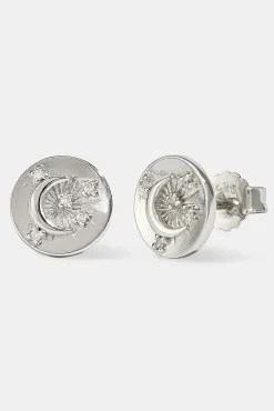 CZ Celestial Moon Stud Earrings - 10mm - White