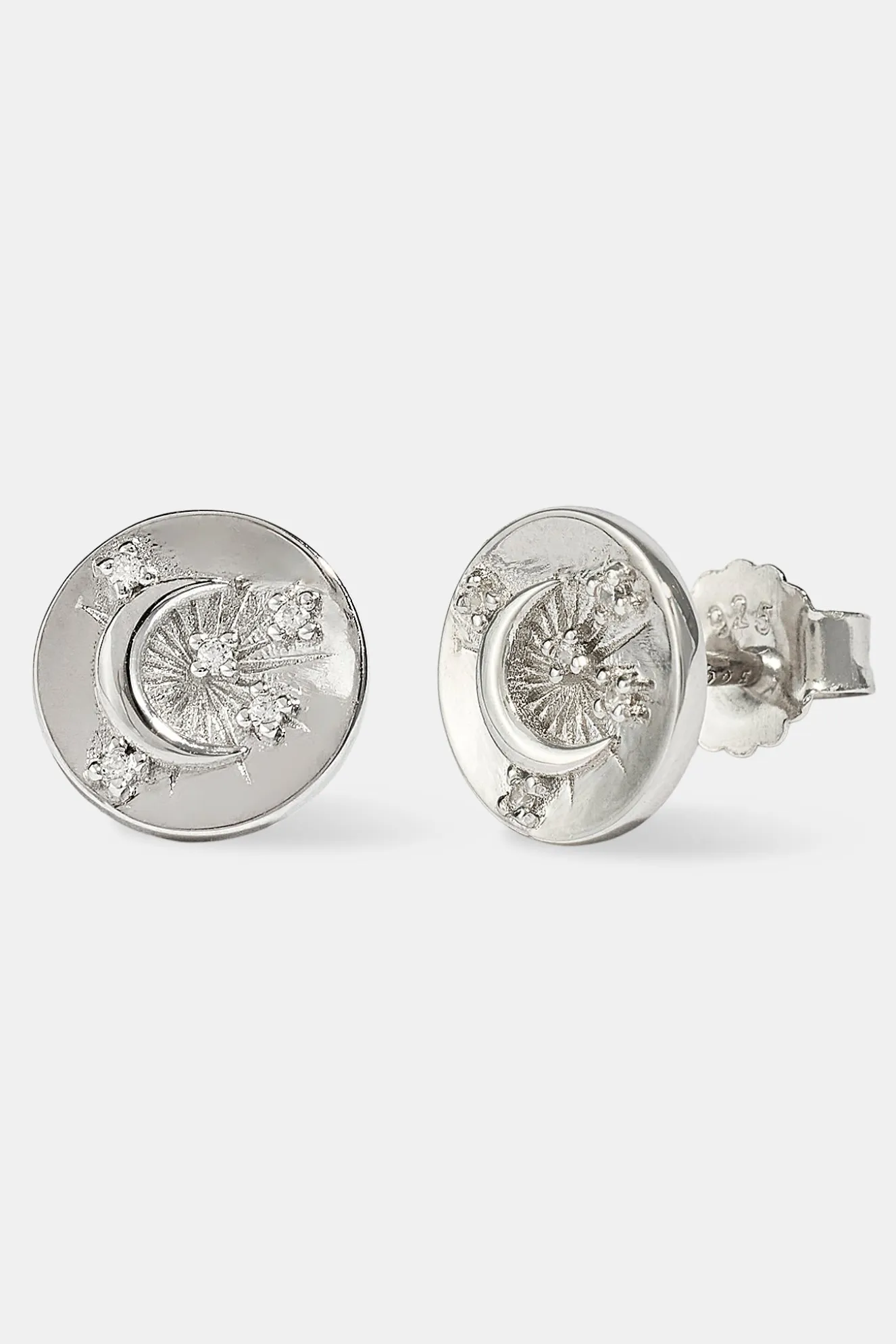 CZ Celestial Moon Stud Earrings - 10mm - White