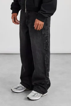 Denim Applique C86 Baggy Jean - Washed Black