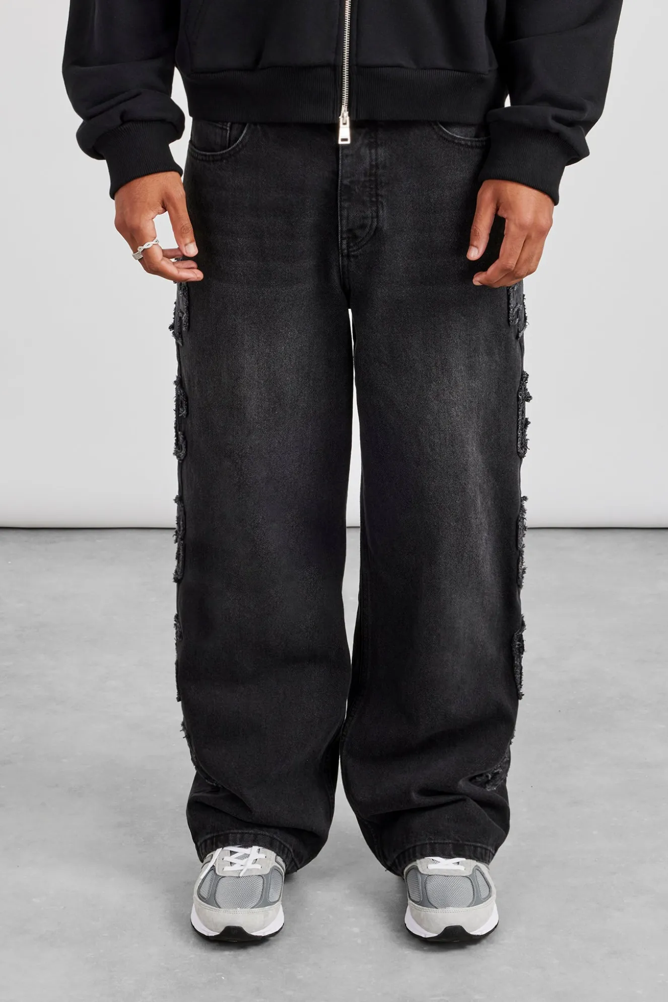Denim Applique C86 Baggy Jean - Washed Black