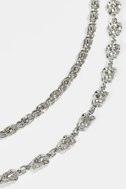 Denim Baggy Jort & 10mm C Branded Double Layer Rose Motif Jean Chain - Antique Wash