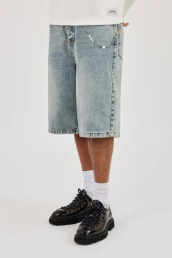 Denim Baggy Jort & 10mm Cernucci Motif Jean Chain - Antique Wash