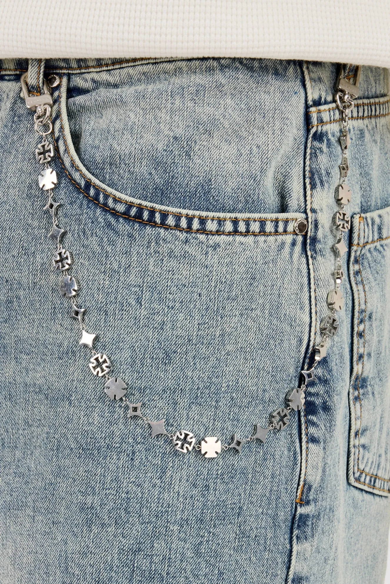 Denim Baggy Jort & 10mm Cernucci Motif Jean Chain - Antique Wash