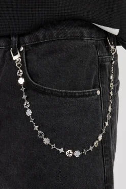 Denim Bermuda Jorts & 10mm Cernucci Motif Jean Chain - Washed Black