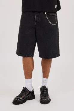 Denim Bermuda Jorts & 10mm Cernucci Motif Jean Chain - Washed Black